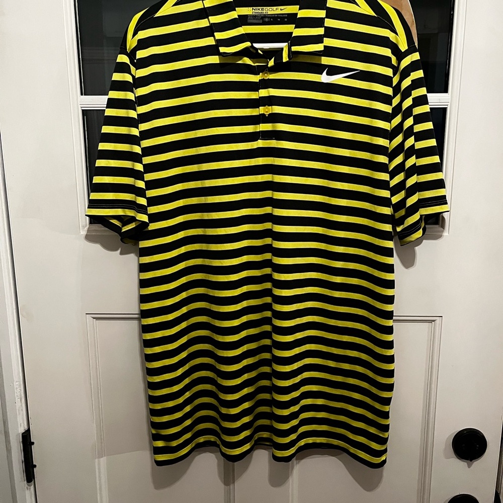 2 Nike Men's Polo Shirt in Black and Yellow Stripes and Black and Gray Stripes